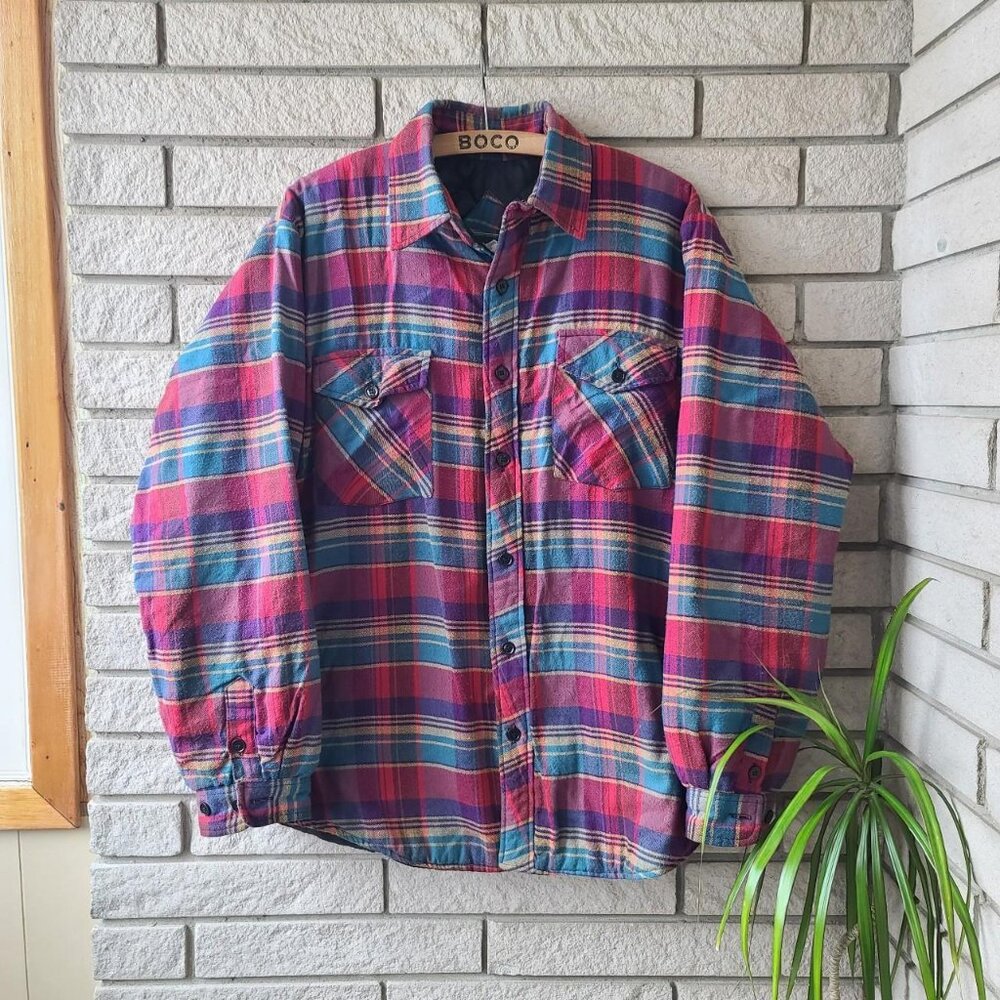 Vintage 80s 'In Crowd by Celebration' red/blue/purple plaid button-up shacket M